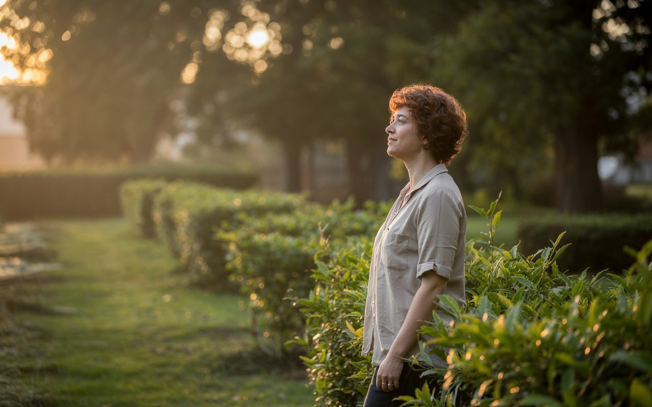 Person enjoying morning sunlight exposure outdoors to reset their circadian rhythm for better energy and sleep – a key practice in biohacking for longevity.